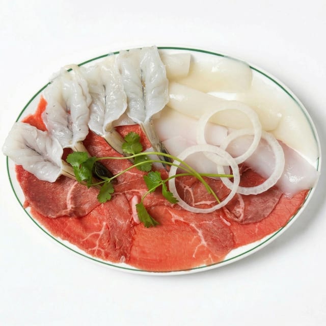 Squid, Shrimp & Beef Hot Pot/Mực, Tôm & Bò Nhúng Dấm.